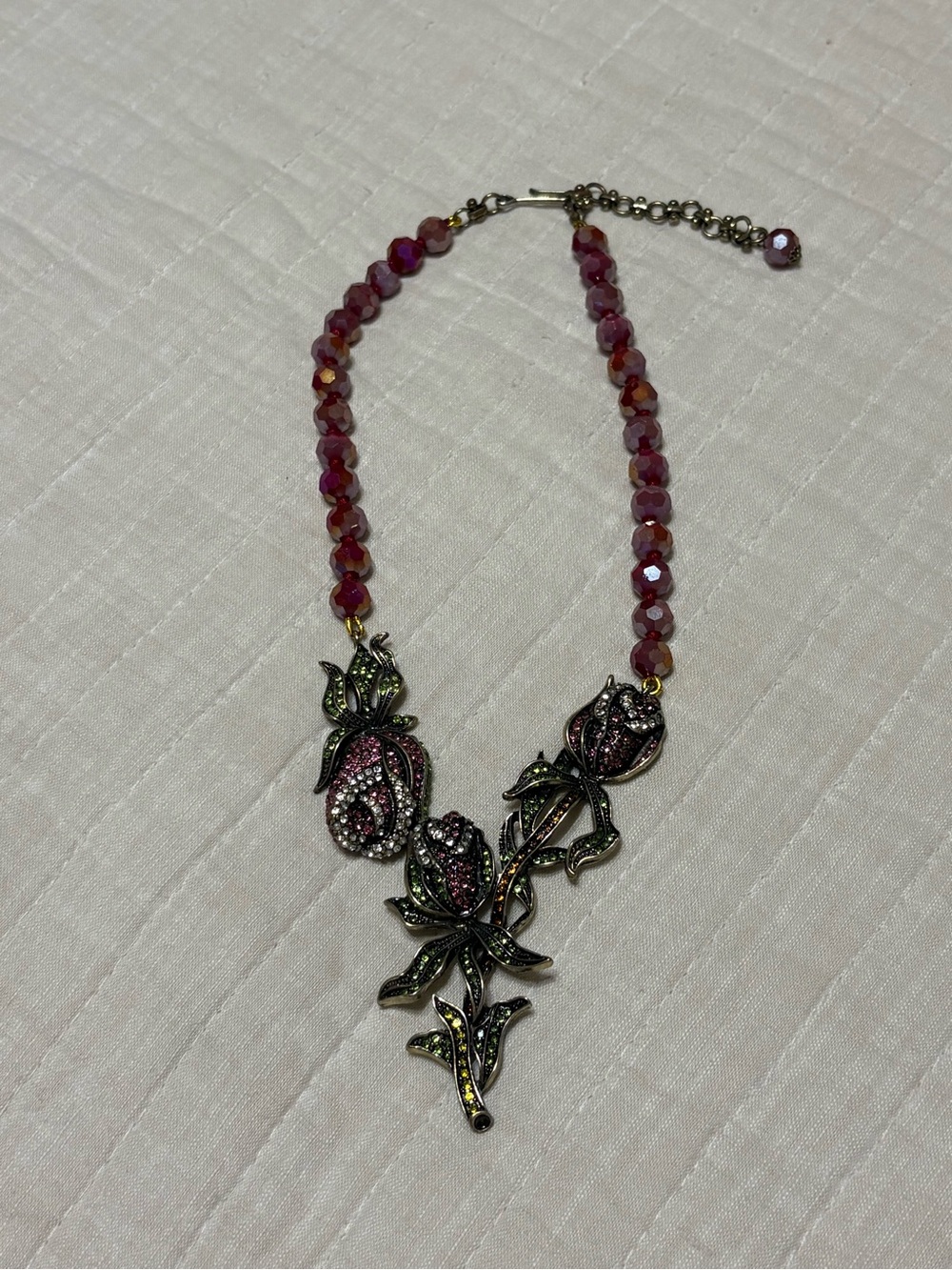 Pink Crystal Rose Vine Statement Necklace